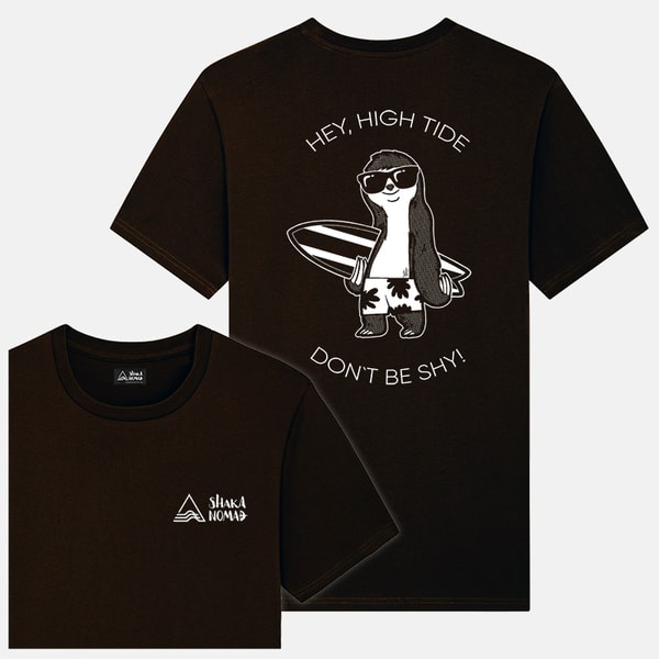 Sloth the Surfer: Black Unisex Cotton T-shirt